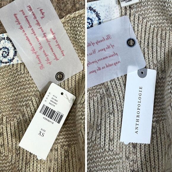 Anthropologie Rosie Neira Sz XS Intarsia Spotted Cardigan Sweater Grandpa Tan - Picture 7 of 16